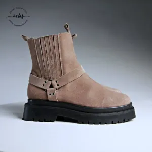 Pilcro at Anthropologie Moto Suede Duo Tones Ankle Boots Tan Women 6.5