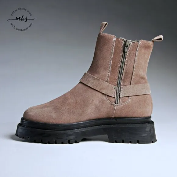 Pilcro at Anthropologie Moto Suede Duo Tones Ankle Boots Tan Women 6.5