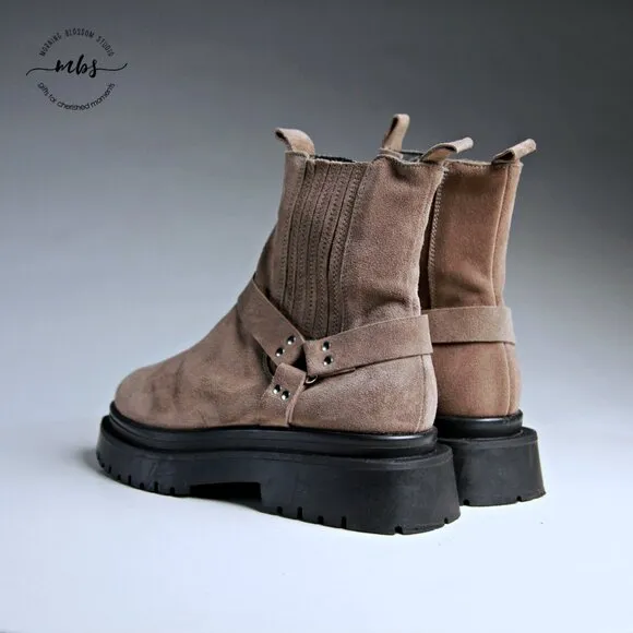 Pilcro at Anthropologie Moto Suede Duo Tones Ankle Boots Tan Women 6.5