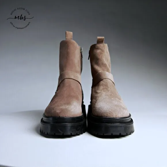 Pilcro at Anthropologie Moto Suede Duo Tones Ankle Boots Tan Women 6.5