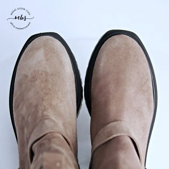 Pilcro at Anthropologie Moto Suede Duo Tones Ankle Boots Tan Women 6.5