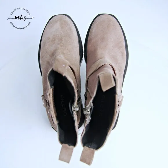 Pilcro at Anthropologie Moto Suede Duo Tones Ankle Boots Tan Women 6.5