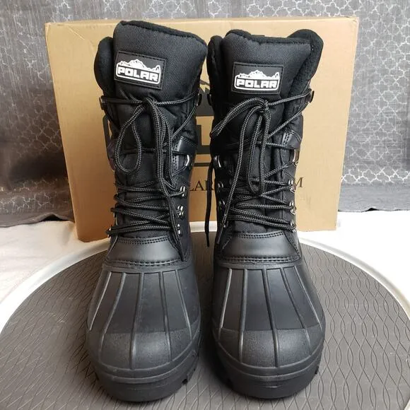 POLAR Winter Snow Boots Men 9 Black Waterproof Duck Nylon Tall Outdoor Rugged