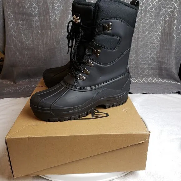 POLAR Winter Snow Boots Men 9 Black Waterproof Duck Nylon Tall Outdoor Rugged