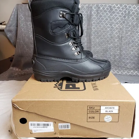 POLAR Winter Snow Boots Men 9 Black Waterproof Duck Nylon Tall Outdoor Rugged