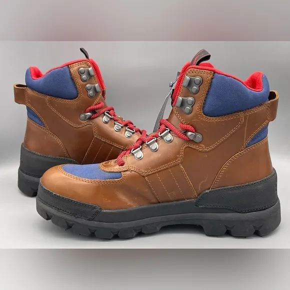 Polo Ralph Lauren Leather Oslo Tactical Boots Brown Blue Red Men’s Size 7.5 NEW