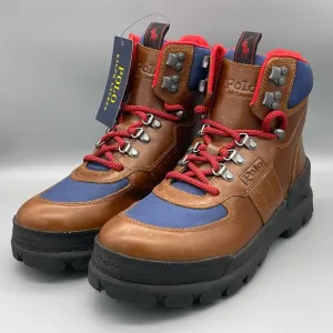 Polo Ralph Lauren Leather Oslo Tactical Boots Brown Blue Red Men’s Size 7.5 NEW