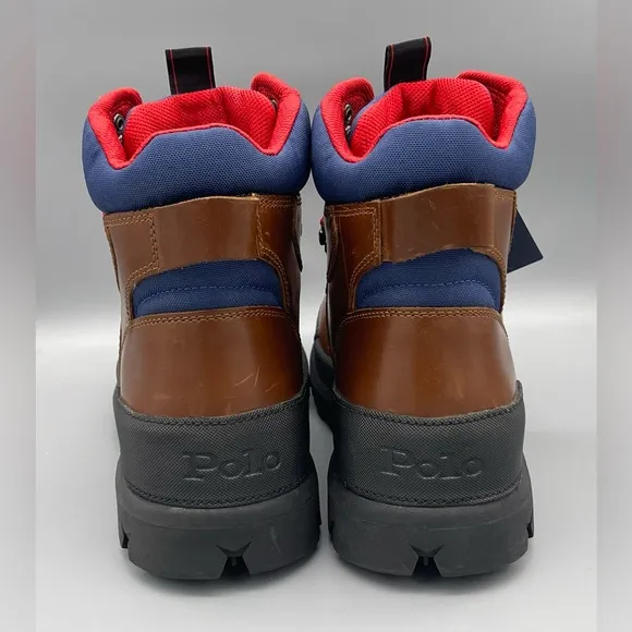 Polo Ralph Lauren Leather Oslo Tactical Boots Brown Blue Red Men’s Size 7.5 NEW