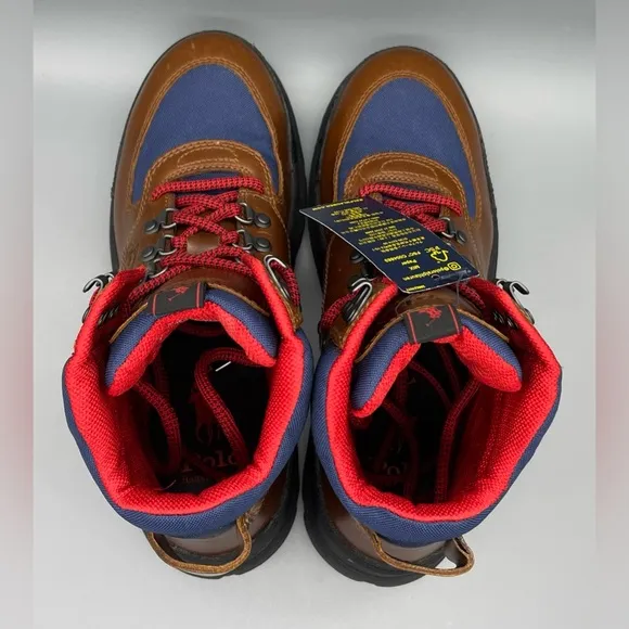 Polo Ralph Lauren Leather Oslo Tactical Boots Brown Blue Red Men’s Size 7.5 NEW