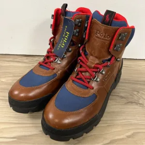 Polo Ralph Lauren Leather Oslo Tactical Boots Brown Blue Red Men’s Size 9.5 NWOB