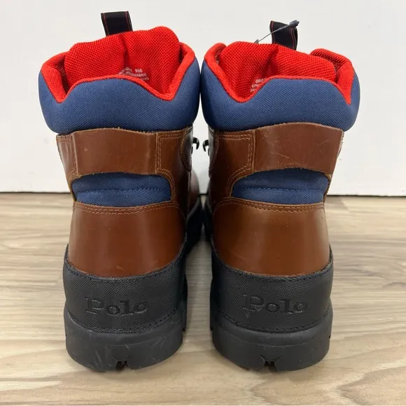 Polo Ralph Lauren Leather Oslo Tactical Boots Brown Blue Red Men’s Size 9.5 NWOB