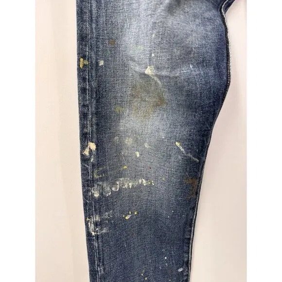 Polo Ralph Lauren The Sullivan Slim Distressed Paint Stained Blue Jeans 34x32