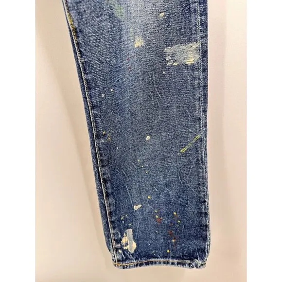 Polo Ralph Lauren The Sullivan Slim Distressed Paint Stained Blue Jeans 34x32
