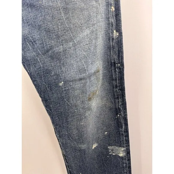 Polo Ralph Lauren The Sullivan Slim Distressed Paint Stained Blue Jeans 34x32