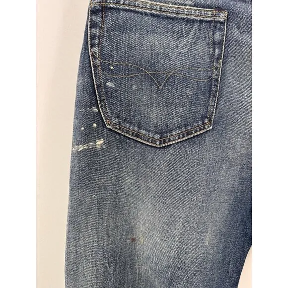 Polo Ralph Lauren The Sullivan Slim Distressed Paint Stained Blue Jeans 34x32