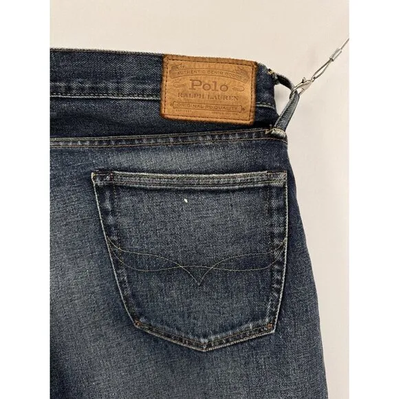 Polo Ralph Lauren The Sullivan Slim Distressed Paint Stained Blue Jeans 34x32