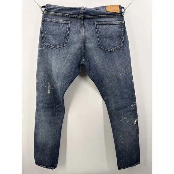 Polo Ralph Lauren The Sullivan Slim Distressed Paint Stained Blue Jeans 34x32