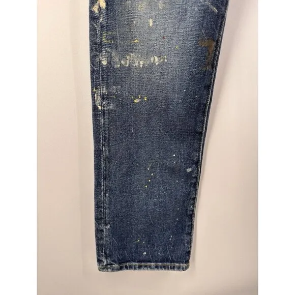 Polo Ralph Lauren The Sullivan Slim Distressed Paint Stained Blue Jeans 34x32