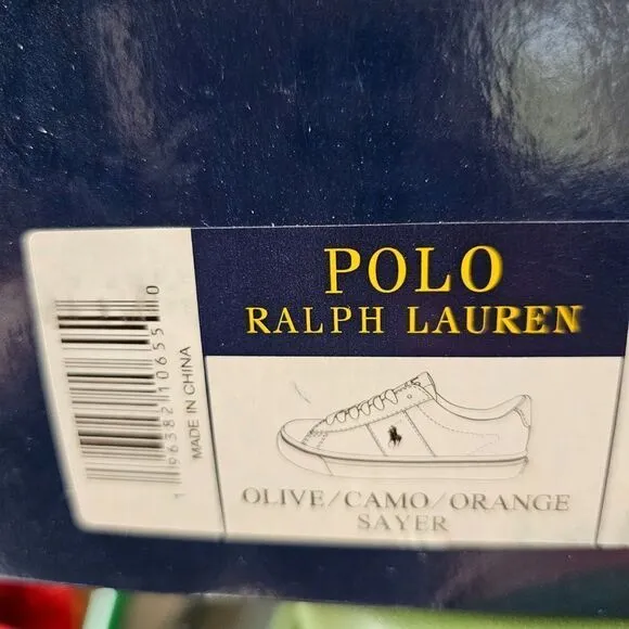 Polo Ralph Lauren Boy's Sayer Olive/Camo/Orange Logo Embroidered Sneakers Size 7