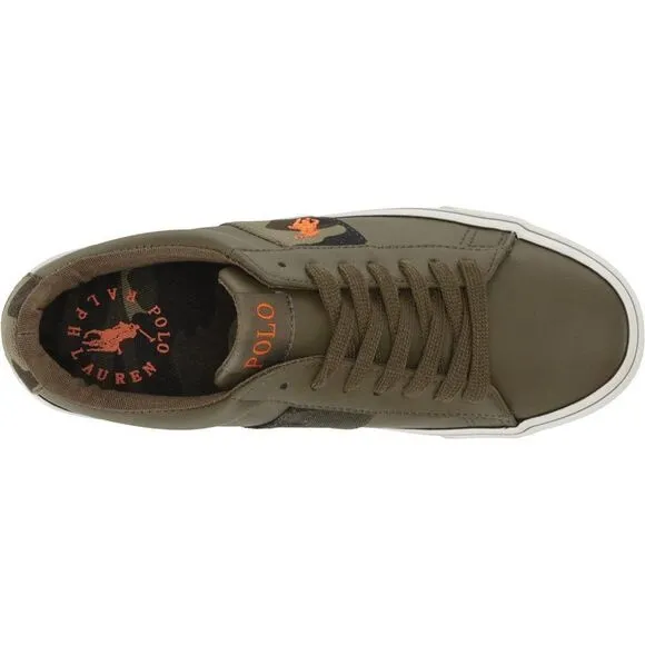 Polo Ralph Lauren Boy's Sayer Olive/Camo/Orange Logo Embroidered Sneakers Size 7