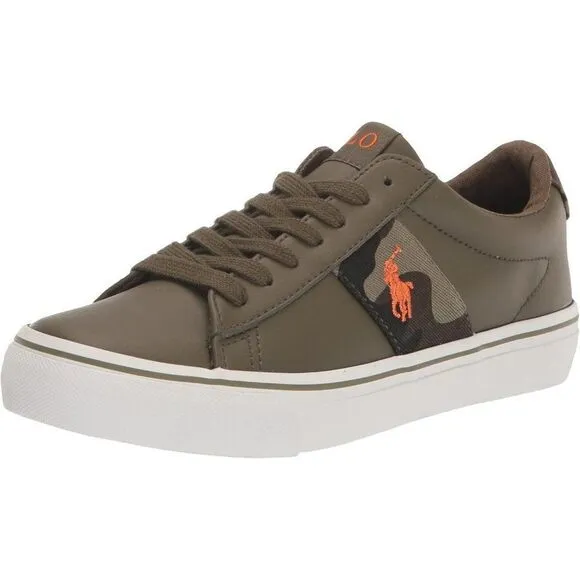 Polo Ralph Lauren Boy's Sayer Olive/Camo/Orange Logo Embroidered Sneakers Size 7