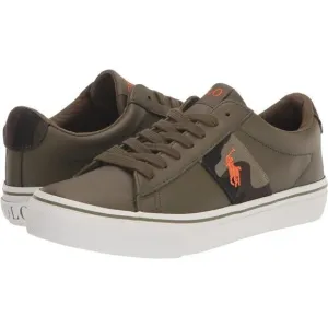 Polo Ralph Lauren Boy's Sayer Olive/Camo/Orange Logo Embroidered Sneakers Size 7