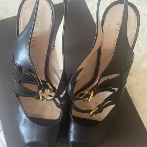 Prada Black Leather Peep Toe Heels