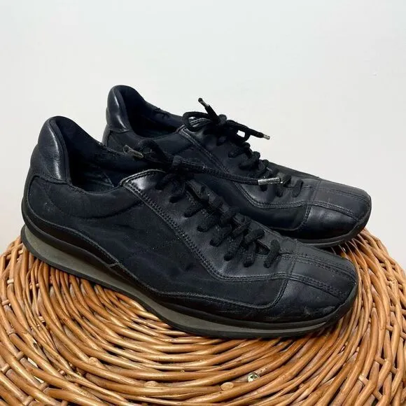 Prada Shoes Black Metal Sneakers Suede Leather Rare Women's Shoes Size 7 Us 37