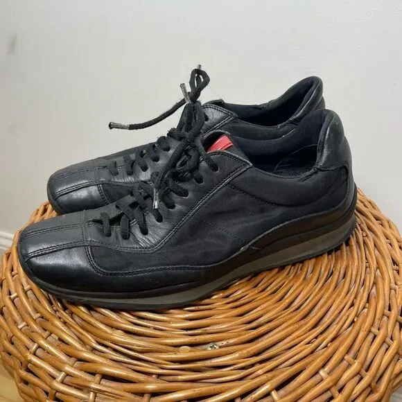 Prada Shoes Black Metal Sneakers Suede Leather Rare Women's Shoes Size 7 Us 37