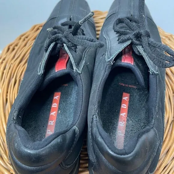 Prada Shoes Black Metal Sneakers Suede Leather Rare Women's Shoes Size 7 Us 37