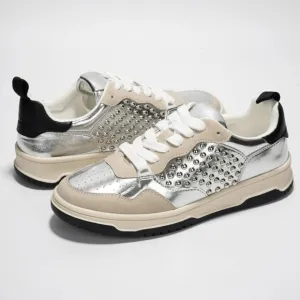 Project Cloud Silver and Black leather Women's Sneakers Size 6 And 6.5