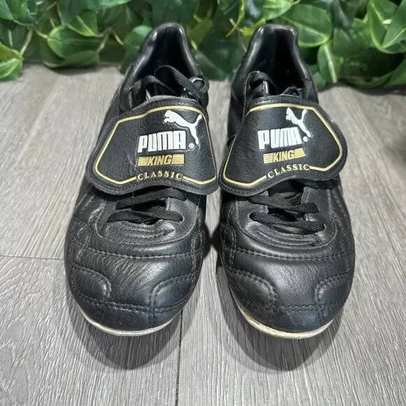 Puma King Classic VINTAGE Soccer Boots Cleats Mens Sz 5.5 /Women 7 Black Leather