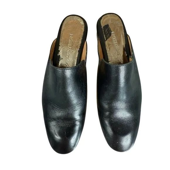 Rachel Comey Brie Black Leather Mules Women’s Size 6 Block Heel Slip On