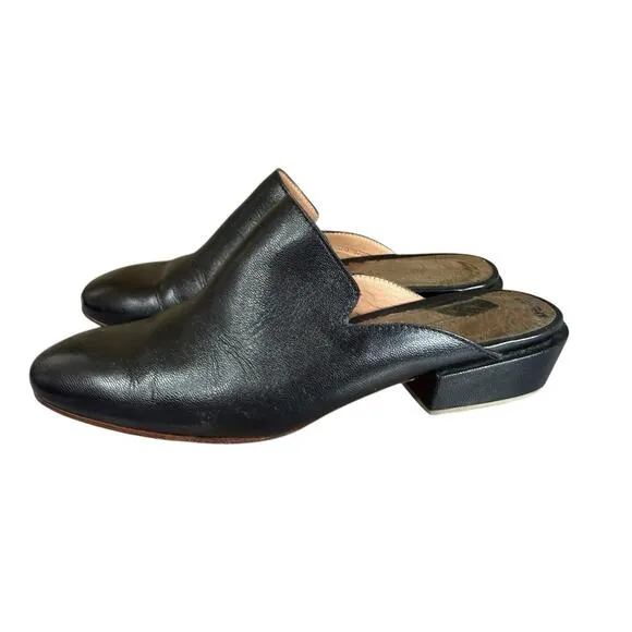 Rachel Comey Brie Black Leather Mules Women’s Size 6 Block Heel Slip On