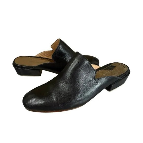 Rachel Comey Brie Black Leather Mules Women’s Size 6 Block Heel Slip On