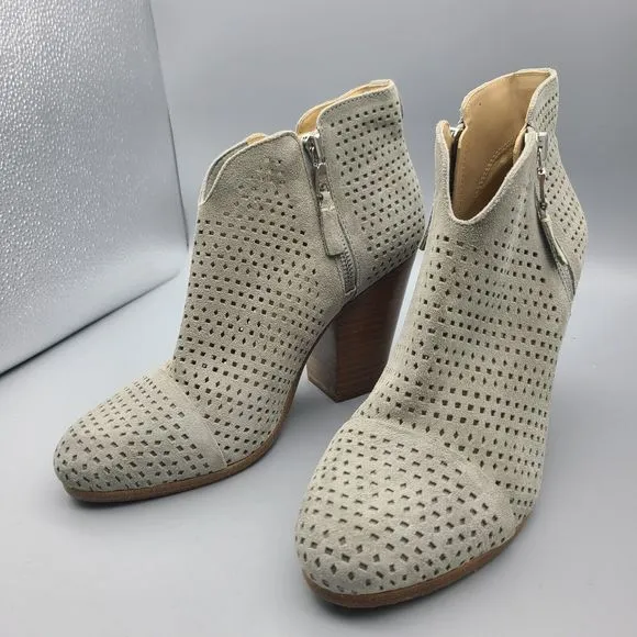 Rag &amp; Bone women Ankle Boots Margot Gray Suede Perfo Heeled Side Zippers 7.5/ 38