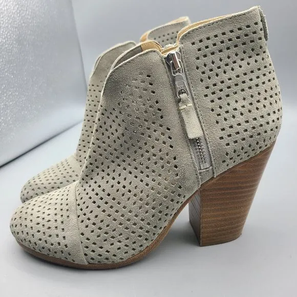 Rag &amp; Bone women Ankle Boots Margot Gray Suede Perfo Heeled Side Zippers 7.5/ 38