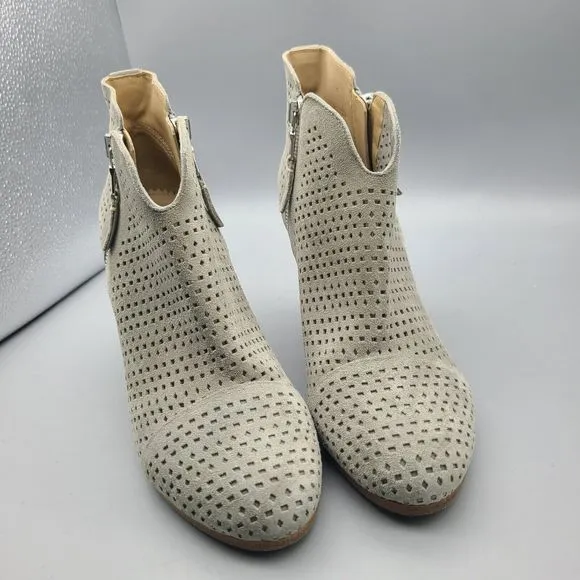 Rag &amp; Bone women Ankle Boots Margot Gray Suede Perfo Heeled Side Zippers 7.5/ 38