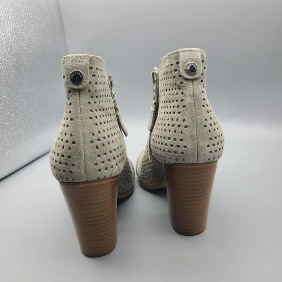 Rag &amp; Bone women Ankle Boots Margot Gray Suede Perfo Heeled Side Zippers 7.5/ 38