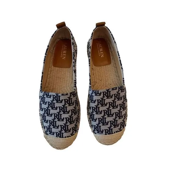 Ralph Lauren Womens Blue Logo Slip On Espadrilles Comfort Shoes Size 9.5