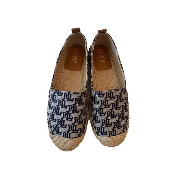 Ralph Lauren Womens Blue Logo Slip On Espadrilles Comfort Shoes Size 9.5