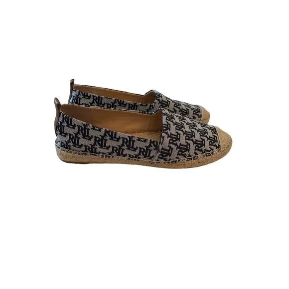 Ralph Lauren Womens Blue Logo Slip On Espadrilles Comfort Shoes Size 9.5