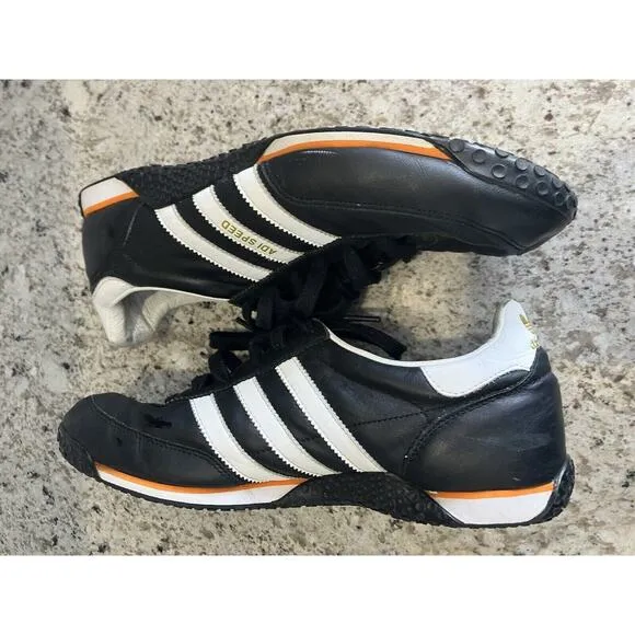 RARE Retro Black Leather Adidas Adi Speed Shoes- Men’s Size 10.5