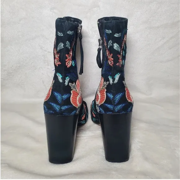 Rebecca Minkoff  Black Floral  Embroidered Peep Toe  Boots