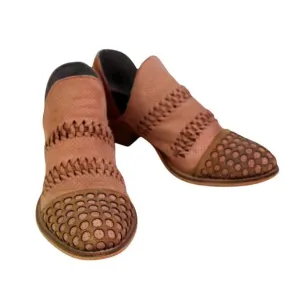 Rebels PERFORATED BROWN REAL LEATHER ROUND TOE LOW HEEL SLIP ON LOAFER SHOES 8M