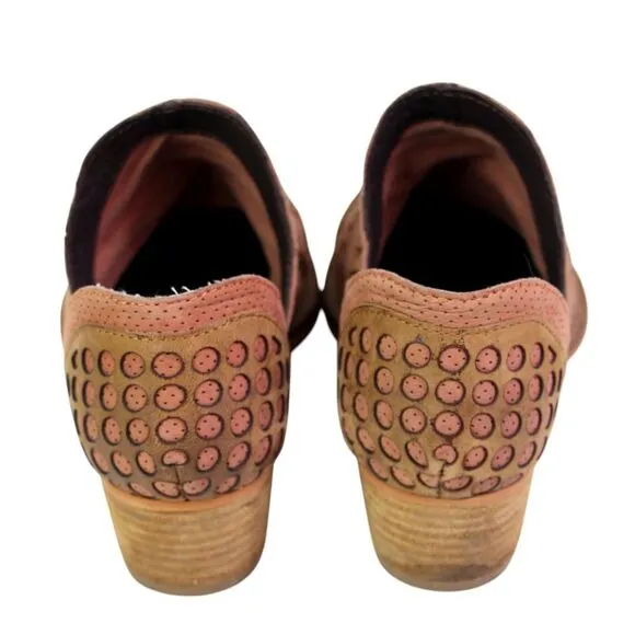 Rebels PERFORATED BROWN REAL LEATHER ROUND TOE LOW HEEL SLIP ON LOAFER SHOES 8M