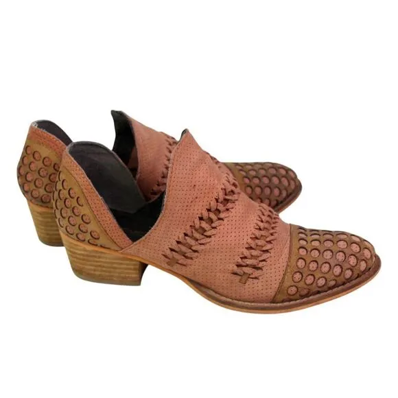 Rebels PERFORATED BROWN REAL LEATHER ROUND TOE LOW HEEL SLIP ON LOAFER SHOES 8M
