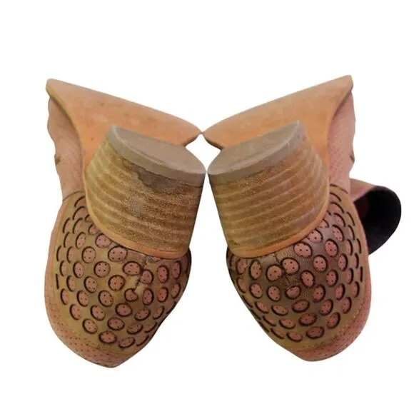 Rebels PERFORATED BROWN REAL LEATHER ROUND TOE LOW HEEL SLIP ON LOAFER SHOES 8M