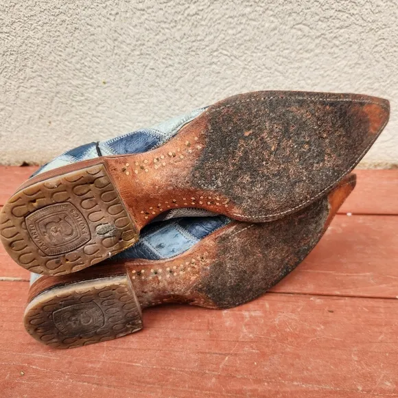 RED DIAMOND Men’s Cowboy Boots 8.5 Blue Ostrich Leather Embroidered Western