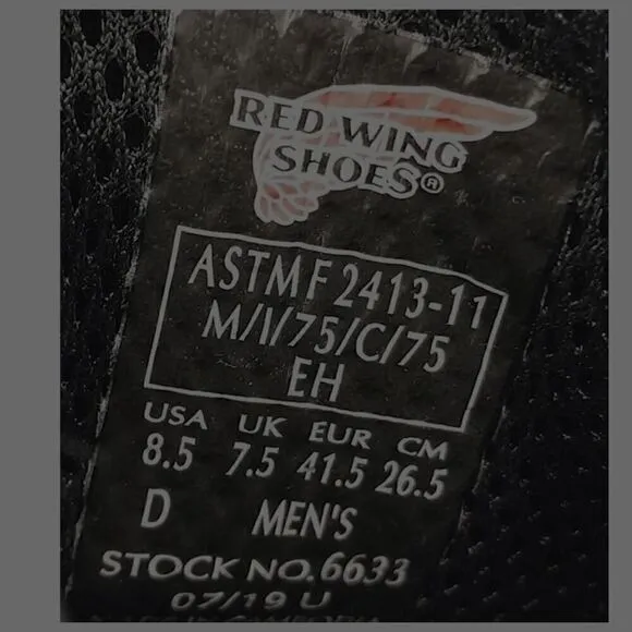 Red Wing Men's 6633 Black Size 8.5 Leather Steel Toe Shoes